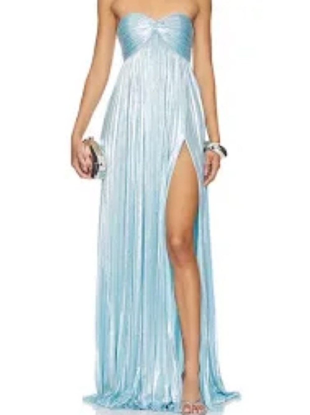 Retrofete Light Blue Strapless Pleated Prom Gown with Side Slit